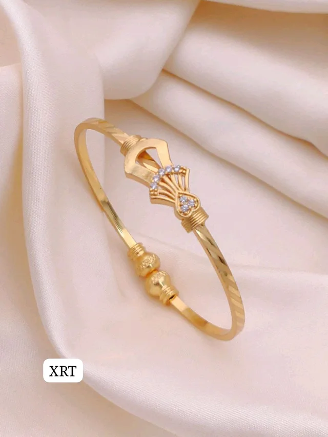 💛 KANAF CZ AD Fancy Folding Kadli | Single Piece Brass Micro Gold Plated Adjustable Kada | Daily Wear Gold Look Bangle for Women & Girls