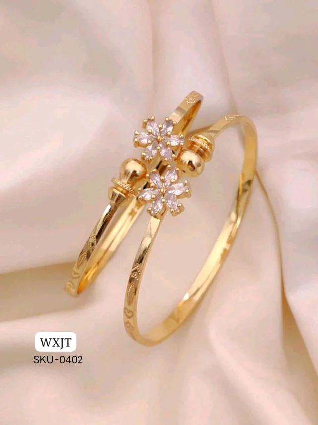 Kanaf ✨ KANAF Folding Ruby Kadli | Elegant Gold-Plated Floral AD Stone Kada for Women & Girls