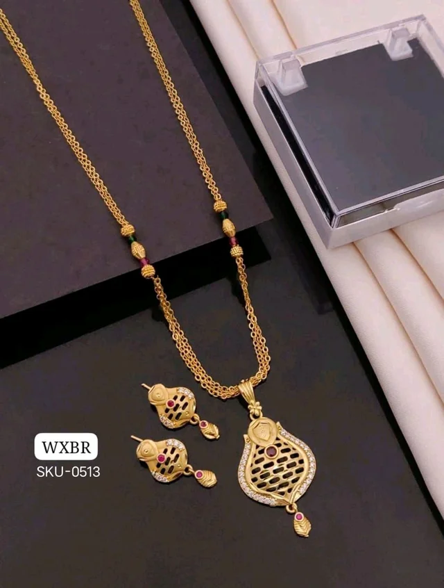 Kanaf ✨ KANAF Fancy Pendant Set | 1 Gram Gold Forming Plating | 3-Line CNC Satari Fancy Mala Chain 18" | Micro Gold Polish | Daily Wear ✨