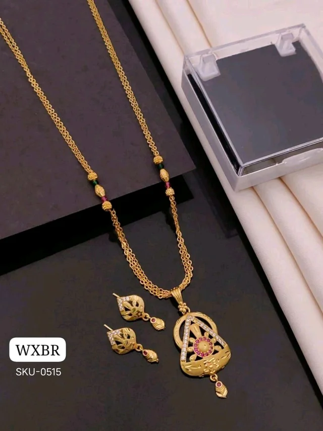 Kanaf ✨ KANAF Fancy Pendant Set | 1 Gram Gold Forming Plating | 3-Line CNC Satari Fancy Mala Chain | 18" Micro Gold Polish | Daily Wear ✨