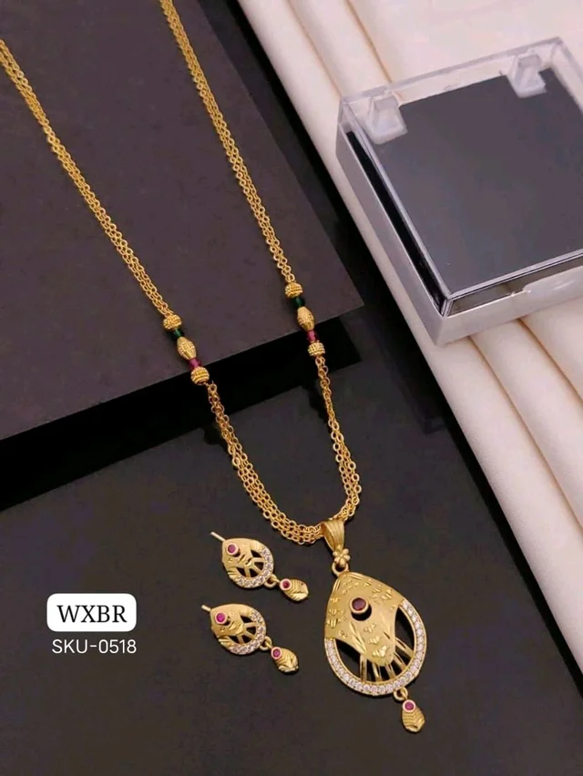 Kanaf ✨ KANAF Fancy Pendant Set | 1 Gram Gold Forming Plating | Daily Wear | 3-Line CNC Satari Fancy Mala Chain (18") | Micro Gold Polish ✨