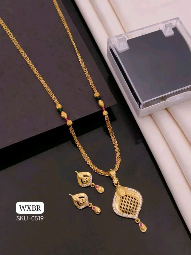 Kanaf π KANAF Fancy Pendant Set | 1 Gram Gold Forming Plating | 3 Line CNC Satari Fancy Mala Chain 18β | Micro Gold Plated Daily Wear Jewellery for Women