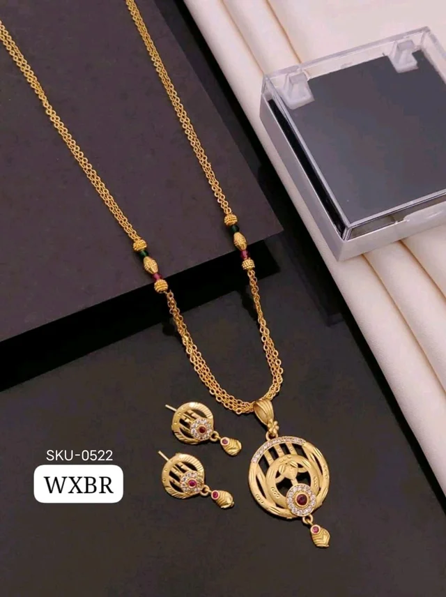 Kanaf ✨ KANAF Fancy Pendant Set | 1 Gram Gold Forming Plating | Daily Wear | 3-Line CNC Satari Fancy Mala Chain (18") | Micro Gold Polish ✨