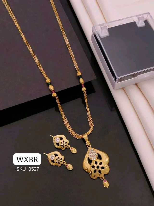 Kanaf ✨ KANAF Fancy Pendant Set | 1 Gram Gold Forming Plating | Daily Wear | 3-Line CNC Satari Fancy Mala Chain (18") | Micro Gold Polish ✨