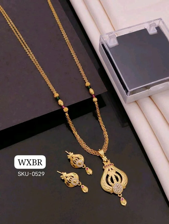 Kanaf ✨ KANAF Fancy Pendant Set | 1 Gram Gold Forming Plating | Daily Wear with 3-Line CNC Satari Fancy Mala Chain (18") – Micro Gold Polish ✨
