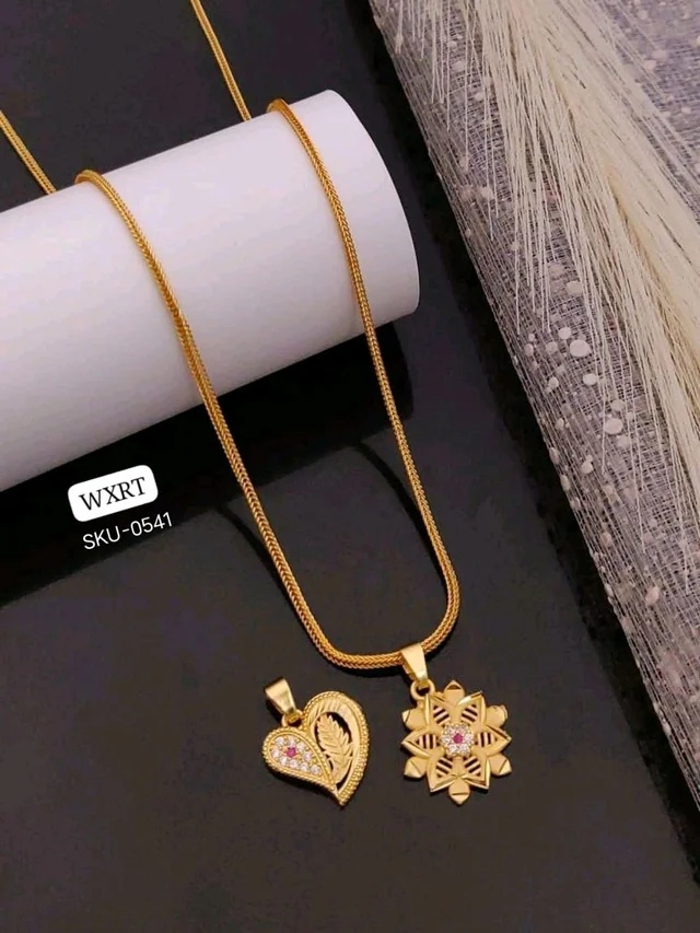 Kanaf ✨ KANAF CZ AD Fancy Pendant Combo (2 Pc) with 1 Gram Gold Forming Polish & Elegant Chain ✨