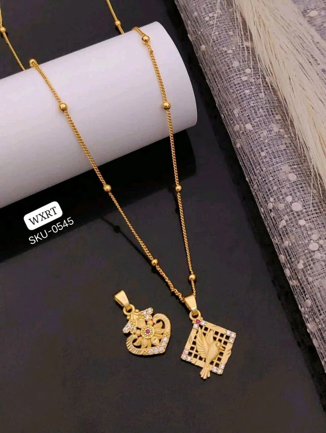 Kanaf ✨ KANAF CZ AD Fancy Pendant Combo (2 Pc) with 1 Gram Gold Forming Plating & Fancy Bead Chain ✨