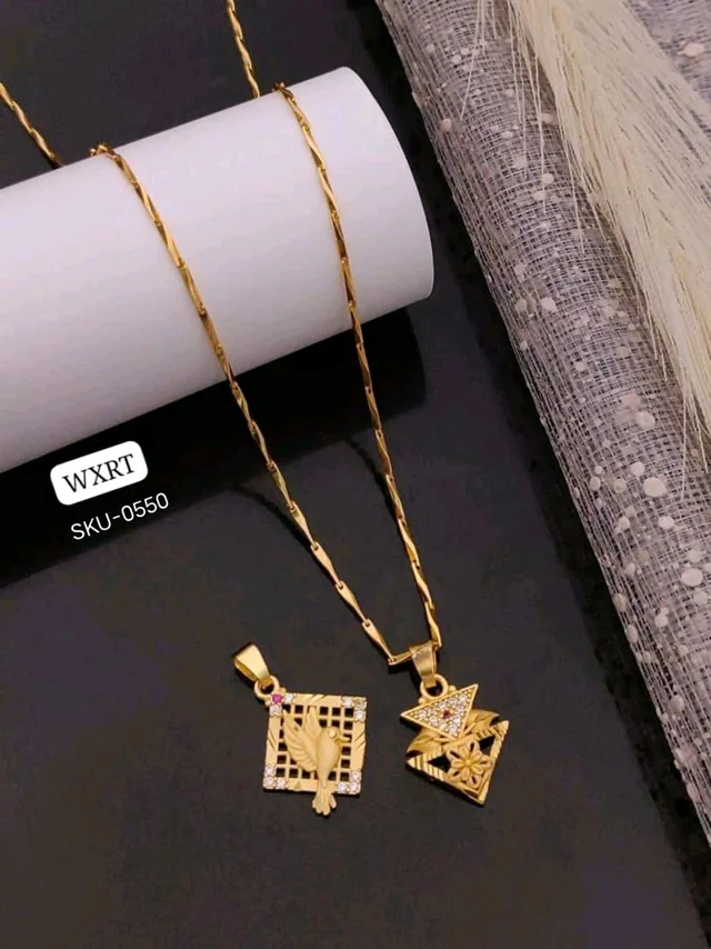 Kanaf ✨ KANAF CZ AD Fancy Pendant Combo (2 Pc) with 1 Gram Gold Forming Fancy Chain ✨