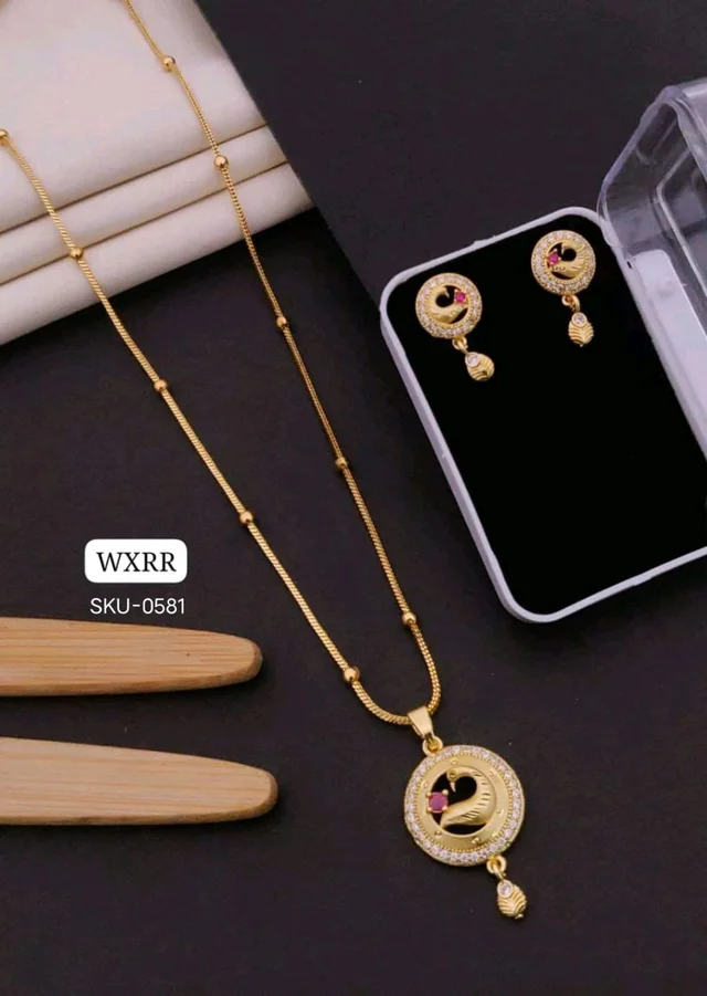 Kanaf 💫 KANAF Fancy AD Pendant Set with Fancy Chain | 1 Gram Forming Gold Plated | 18" Chain Length | Daily Wear Jewellery