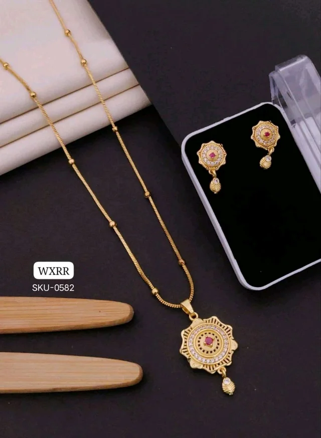 Kanaf 💫 KANAF Fancy AD Pendant Set with Fancy Chain | 1 Gram Forming Gold Plated | 18" Chain | Daily Wear Jewellery