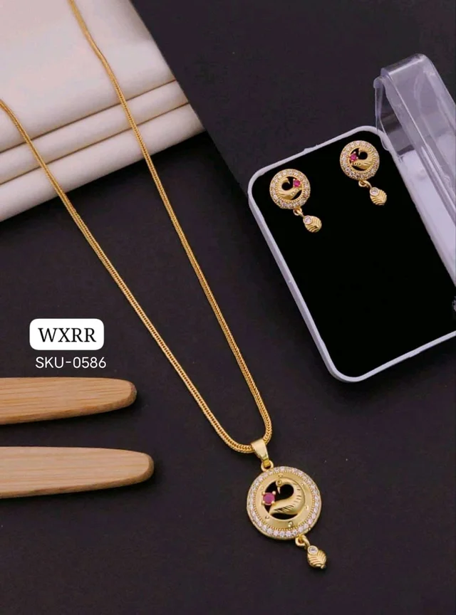 Kanaf 💫 KANAF Fancy AD Pendant Set with Fancy Chain | 1 Gram Forming Gold Plated | 18" Chain | Daily Wear Jewellery