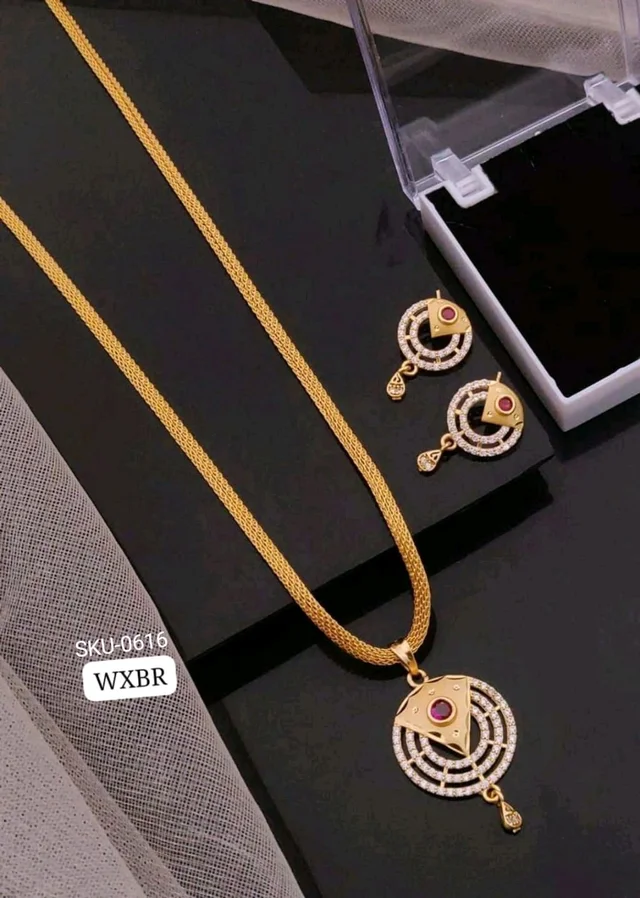 π KANAF AD Pendant Set with 18" Gope Chain | Brass Micro Gold Plated Necklace with Earrings | Elegant Daily & Party Wear Jewellery for Women