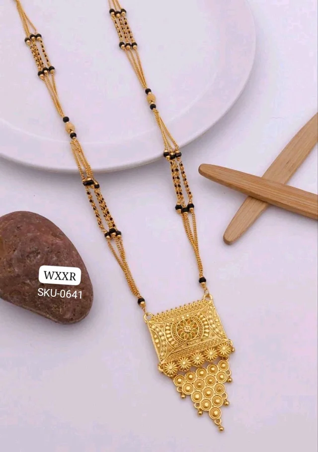 Kanaf 💫 KANAF Fancy Pinjra Kharap Chain Mangalpot | 3-Line 36” | Brass Micro Gold Plating | Traditional Daily Wear