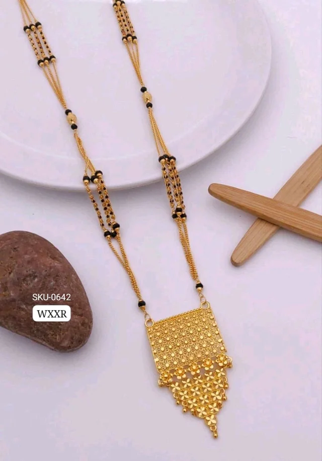 Kanaf π« KANAF Fancy Pinjra Kharap Chain Mangalpot | 3-Line 36β | Brass Micro Gold Plating | Elegant Daily Wear Jewellery