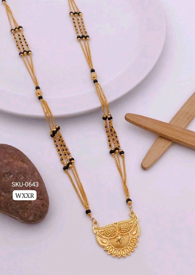 Kanaf 💫 KANAF Fancy Pinjra Kharap Chain Mangalpot | 3-Line 36” | Brass Micro Gold Plating | Traditional Daily Wear Jewellery