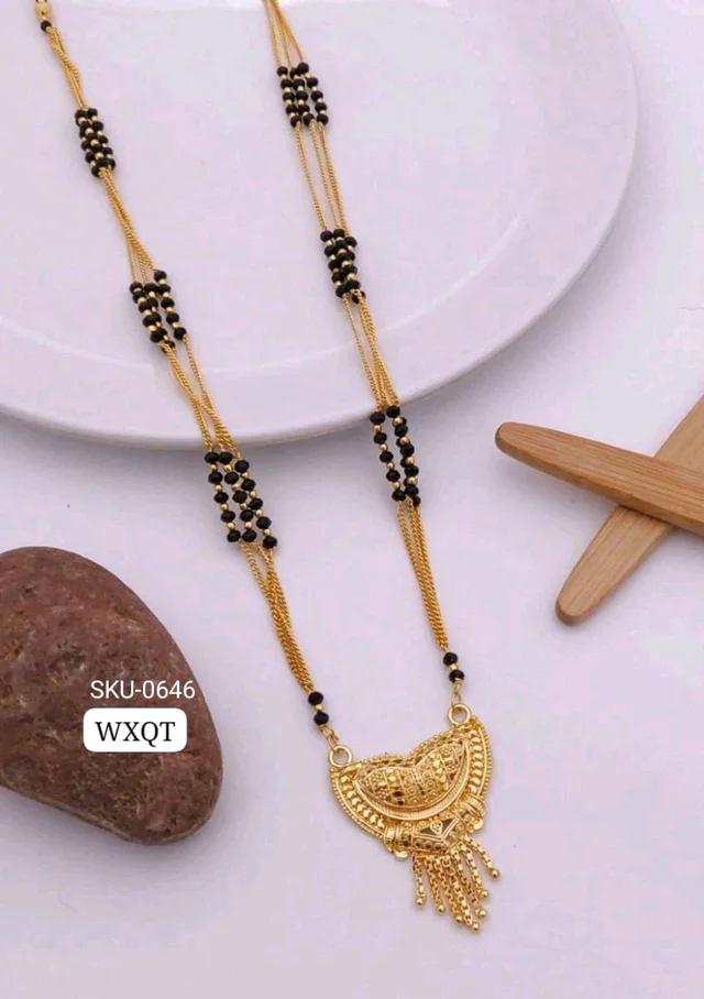 Kanaf ๐ซ KANAF Fancy 5ร5 Crystal Mangalpot | 3-Line 36โ | Brass Micro Gold Plating | Traditional Daily Wear Necklace