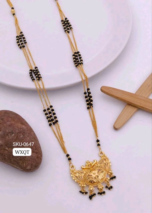 Kanaf π« KANAF Fancy 5Γ5 Crystal Mangalpot | 3-Line 36β | Brass Micro Gold Plating | Elegant Daily Wear Traditional Necklace