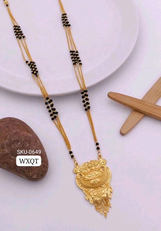 Kanaf ๐ซ KANAF Fancy 5ร5 Crystal Mangalpot | 3-Line 36โ | Brass Micro Gold Plating | Elegant Traditional Daily Wear Necklace