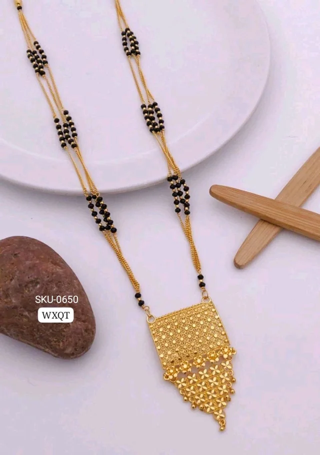 Kanaf π« KANAF Fancy 5Γ5 Crystal Mangalpot | 3-Line 36β | Brass Micro Gold Plating | Traditional Long Necklace for Daily & Festive Wear
