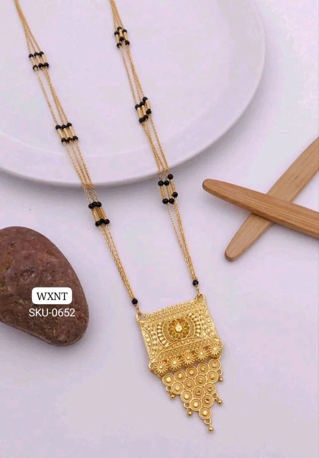 Kanaf 💫 KANAF Fancy CNC Pip Satari Mangalpot | 3-Line 36” | Brass Micro Gold Plating | Elegant Traditional Daily Wear Necklace