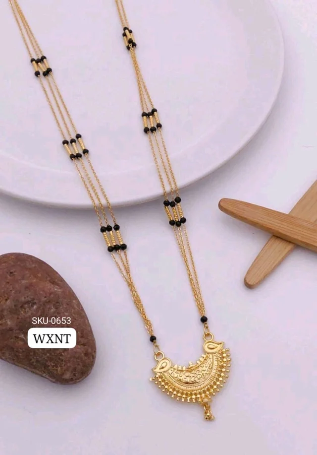 Kanaf π« KANAF Fancy CNC Pip Satari Mangalpot | 3-Line 36β | Brass Micro Gold Plating | Elegant Daily Wear Traditional Necklace