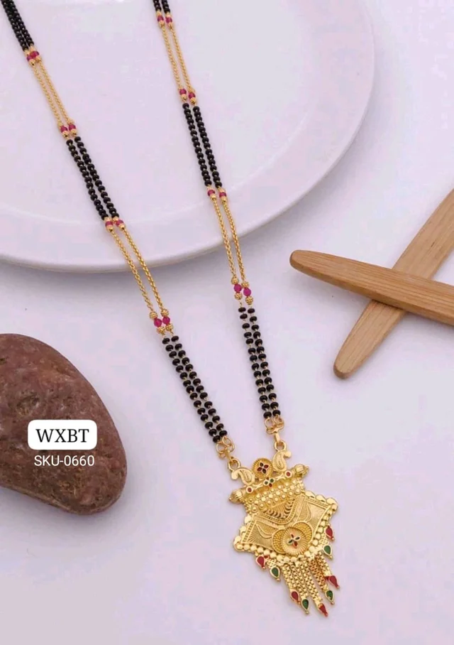 Kanaf 💫 KANAF Fancy Hydro Crystal Methi Kiriya Mangalpot | 2-Line 36” | Brass Micro Gold Plating | Elegant Daily Wear Necklace with Fancy MS Pendant / Fancy Vati Design