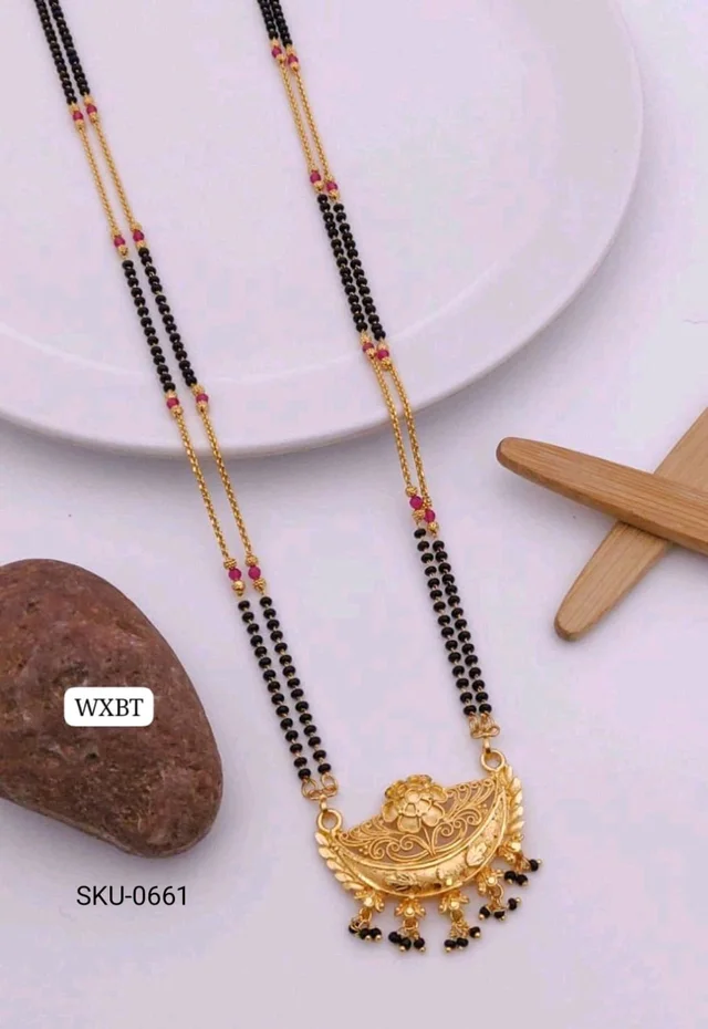 Kanaf 💫 KANAF Fancy Hydro Crystal Methi Kiriya Mangalpot | 2-Line 36” | Brass Micro Gold Plating | Daily Wear Traditional Necklace with Fancy MS Pendant / Fancy Vati Design