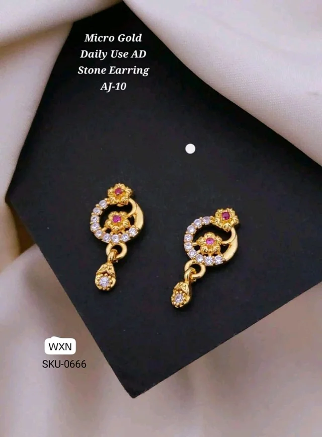 Kanaf ✨ KANAF Micro Gold AD Stone Earrings AJ-10 | Elegant Drop Design | Daily & Party Wear for Women and Girls