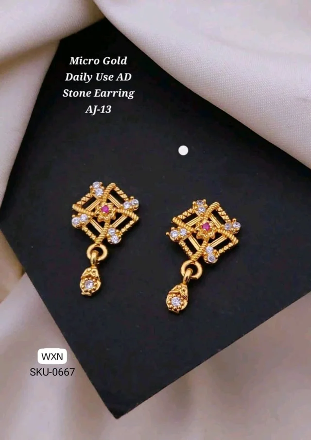 Kanaf ✨ KANAF Micro Gold AD Stone Earrings AJ-13 | Elegant Drop Design | Daily & Party Wear for Women and Girls