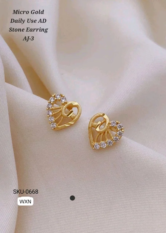 Kanaf ๐ KANAF Micro Gold AD Stone Earrings AJ-3 | Heart Shape Daily Wear Earrings for Women & Girls