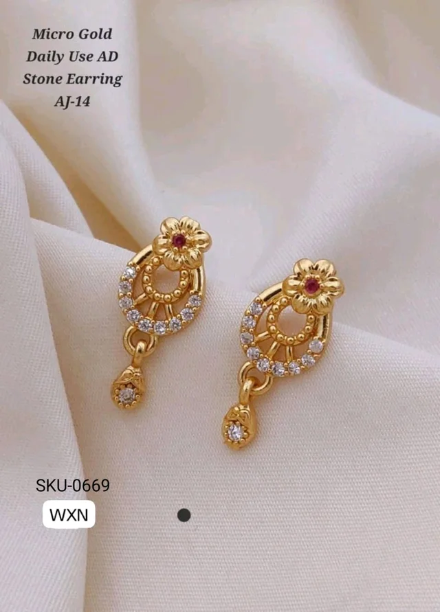 Kanaf 🌸 KANAF Micro Gold AD Stone Earrings AJ-14 | Floral Drop Design | Elegant Daily Wear for Women & Girls