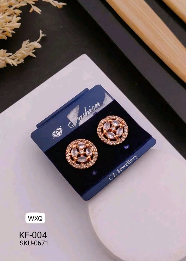 Kanaf ✨ KANAF CZ Gold AD Flower Stud Earrings | Elegant Floral Design | Daily & Party Wear Jewellery for Women and Girls