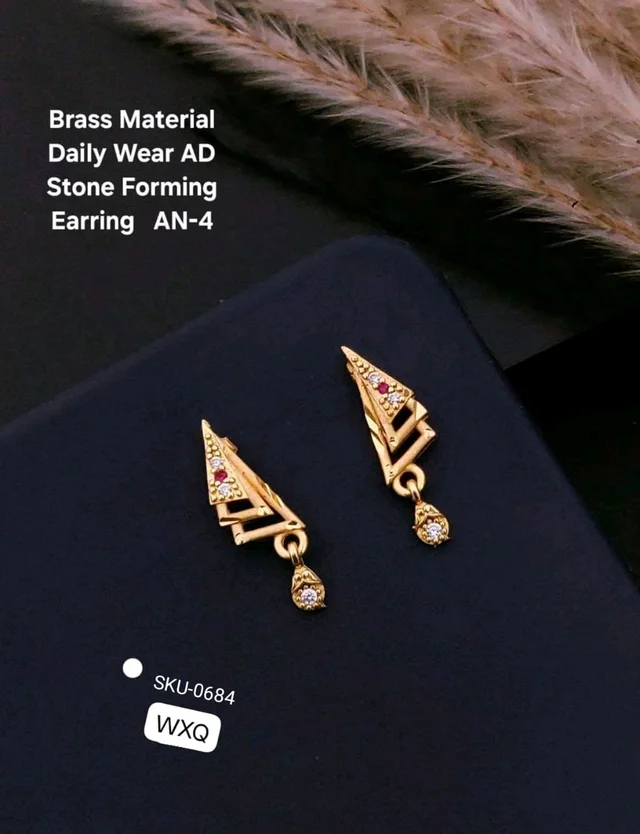Kanaf ✨ KANAF Brass Material Daily Wear AD Stone Forming Earrings | Triangle Design Gold Finish | Lightweight Everyday Jewellery (AN-4)