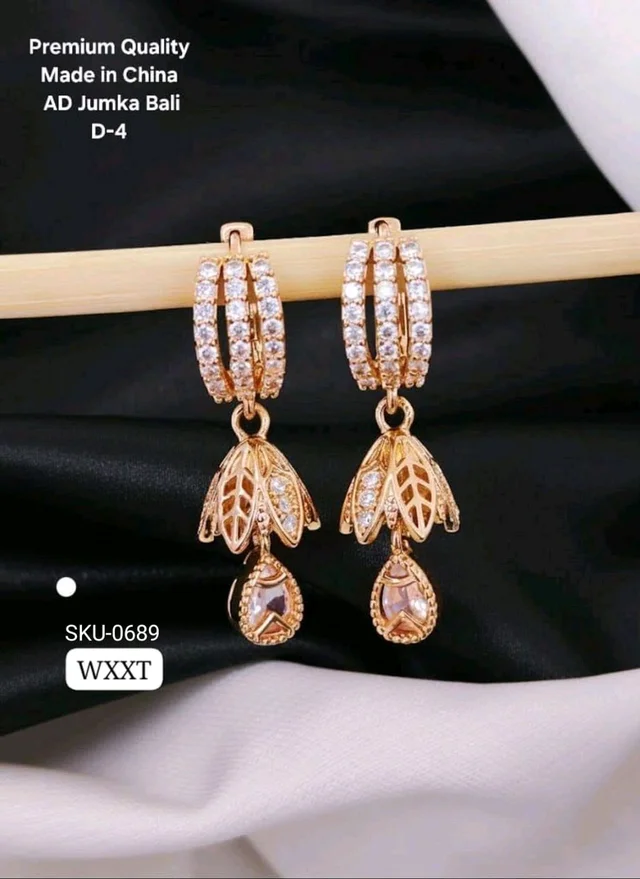 Kanaf ✨ KANAF Premium Quality AD Jumka Bali Earrings | Rose Gold Designer Earrings | Imported Shine Finish | Made in China (D-4)