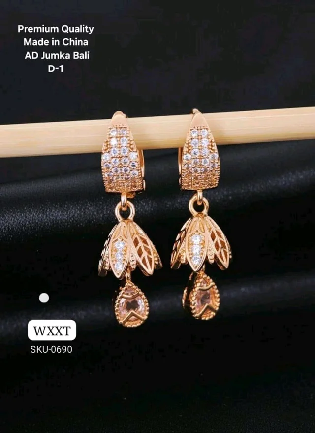 Kanaf ✨ KANAF Premium Quality AD Jumka Bali Earrings | Rose Gold Designer Drop Earrings | Imported Shine Finish | Made in China (D-1)