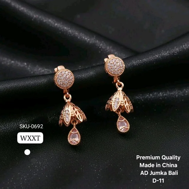 Kanaf ✨ KANAF Premium Quality AD Jumka Bali Earrings | Round Top Designer Drop Earrings | Imported Shine Finish | Made in China (D-11)