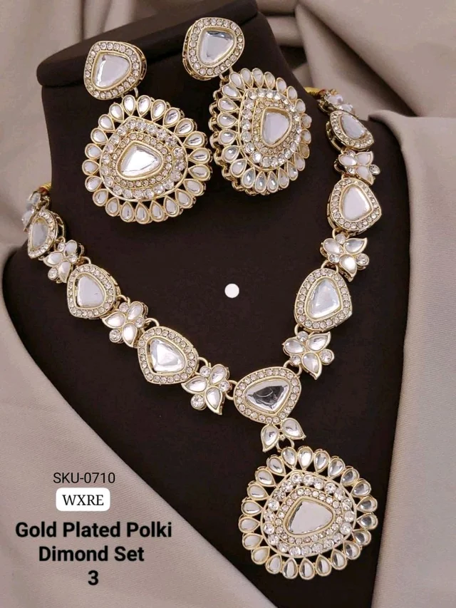 π KANAF Gold Plated Polki Diamond Necklace Set | Bridal Kundan-Style Jewellery | Elegant Party & Wedding Wear | Model β 3