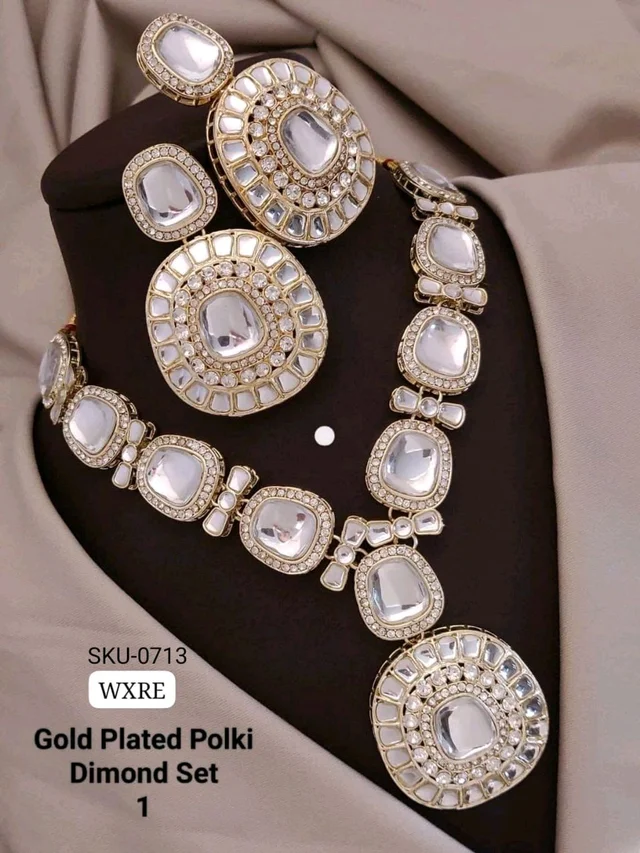 π KANAF Gold Plated Polki Diamond Necklace Set | Royal Bridal Jewellery | Premium Party & Wedding Wear | Model β 1