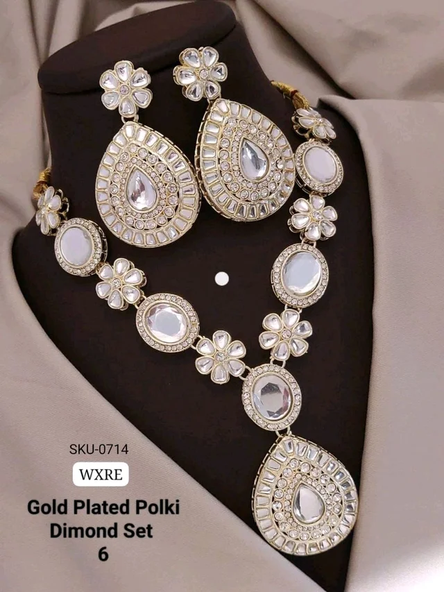 π KANAF Gold Plated Polki Diamond Necklace Set | Royal Kundan Jewellery | Premium Bridal & Party Wear | Model β 6