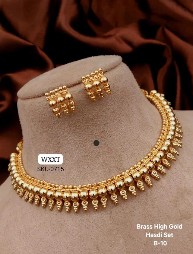 π KANAF Brass High Gold Hasdi Necklace Set | Traditional South Indian Design | Premium Bridal & Festive Wear | Model β B-10