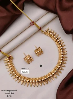 Kanaf π KANAF Brass High Gold Hasdi Necklace Set | Traditional South Indian Design | Premium Bridal & Festive Wear | Model β B-10