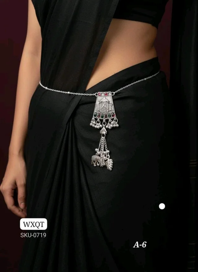 🩶 KANAF Silver Oxidized Waist Belt | Antique Tribal Elephant Design Kandora | Traditional Saree Accessory | Model – A-6