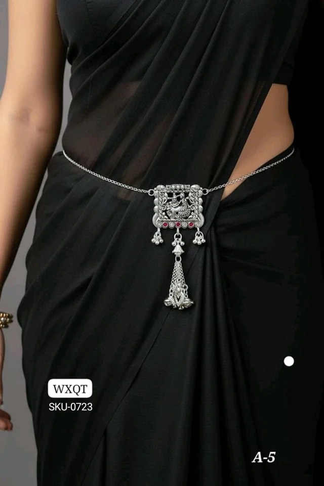 🩶 KANAF Silver Oxidized Waist Belt | Traditional Antique Kandora with Hanging Tassels | Model – A-5