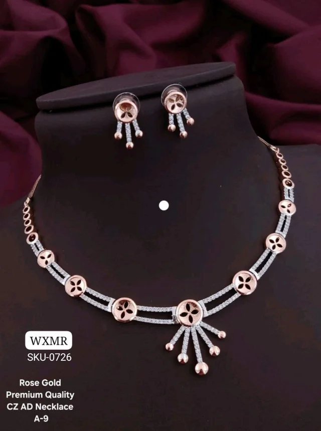 💖 KANAF Rose Gold Premium Quality CZ AD Necklace Set | Elegant Party & Wedding Wear Jewellery | Model – A-9