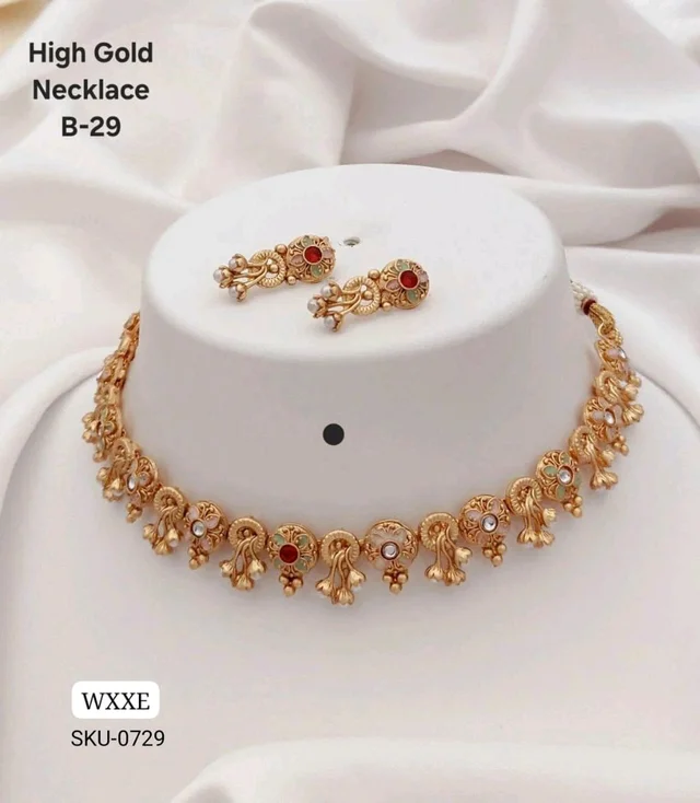 💛 KANAF High Gold Plated Necklace Set | Traditional Temple Design with Pearl Drops | Model – B-29