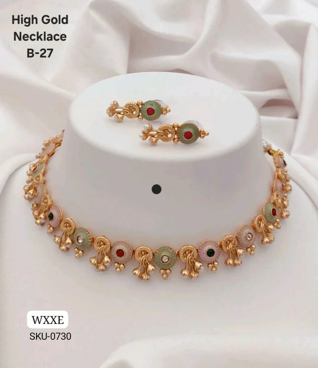 💛 KANAF High Gold Plated Necklace Set | Traditional Meenakari Design with Pearl Drops | Model – B-27
