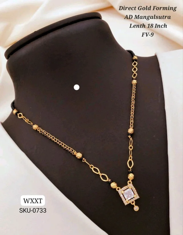 💛 KANAF Direct Gold Forming AD Mangalsutra | Square Pendant Design | Length 18 Inch | Model – FV-9