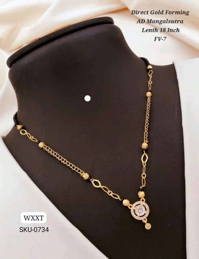 💛 KANAF Direct Gold Forming AD Mangalsutra | Round Pendant Design | Length 18 Inch | Model – FV-7