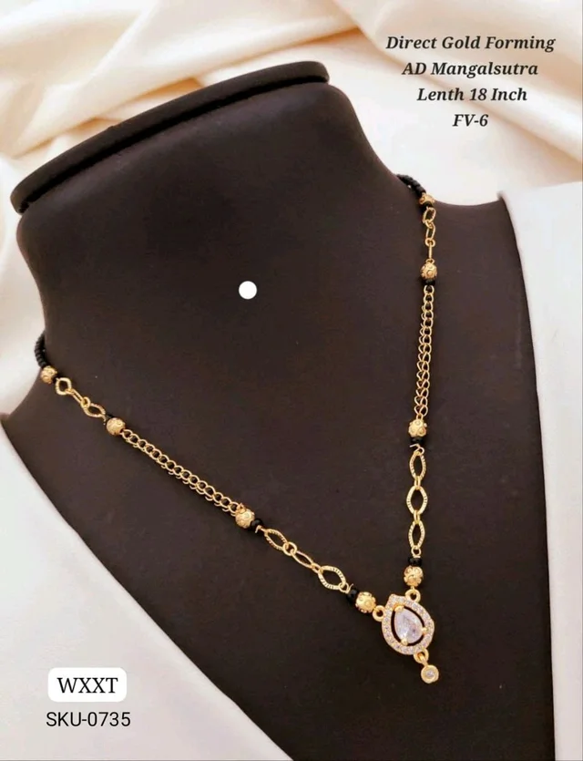 💛 KANAF Direct Gold Forming AD Mangalsutra | Elegant Teardrop Pendant Design | 18 Inch | Model – FV-6