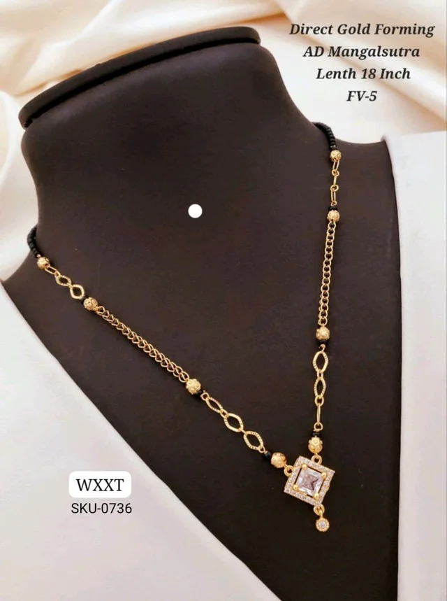 💛 KANAF Direct Gold Forming AD Mangalsutra | Square Pendant Design | 18 Inch | Model – FV-5